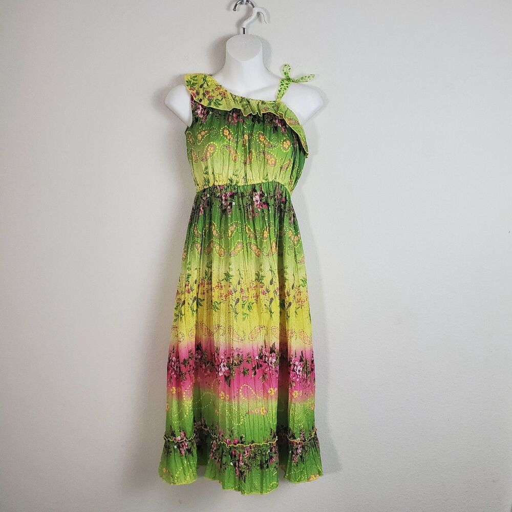 Faded Glory Vintage Dres XS Green Floral Fairy Y2K 90s Ethereal Whimsical